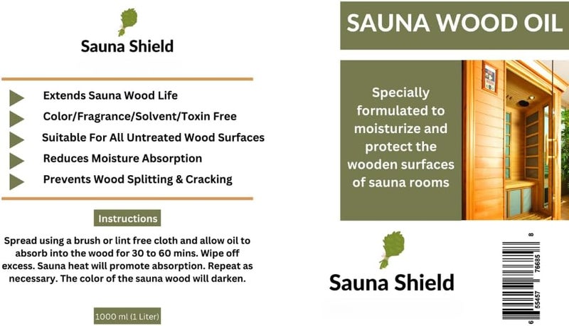 Sauna Shield زيت خشب الساونا - 1 لتر (33.8 أونصة سائلة) | حماية عميقة وتغذية لخشب الساونا | خالي من المذيبات، بدون رائحة، يغطي أكثر من 100 قدم مربع | للسونا التقليدية والأشعة تحت الحمراء - Image 1